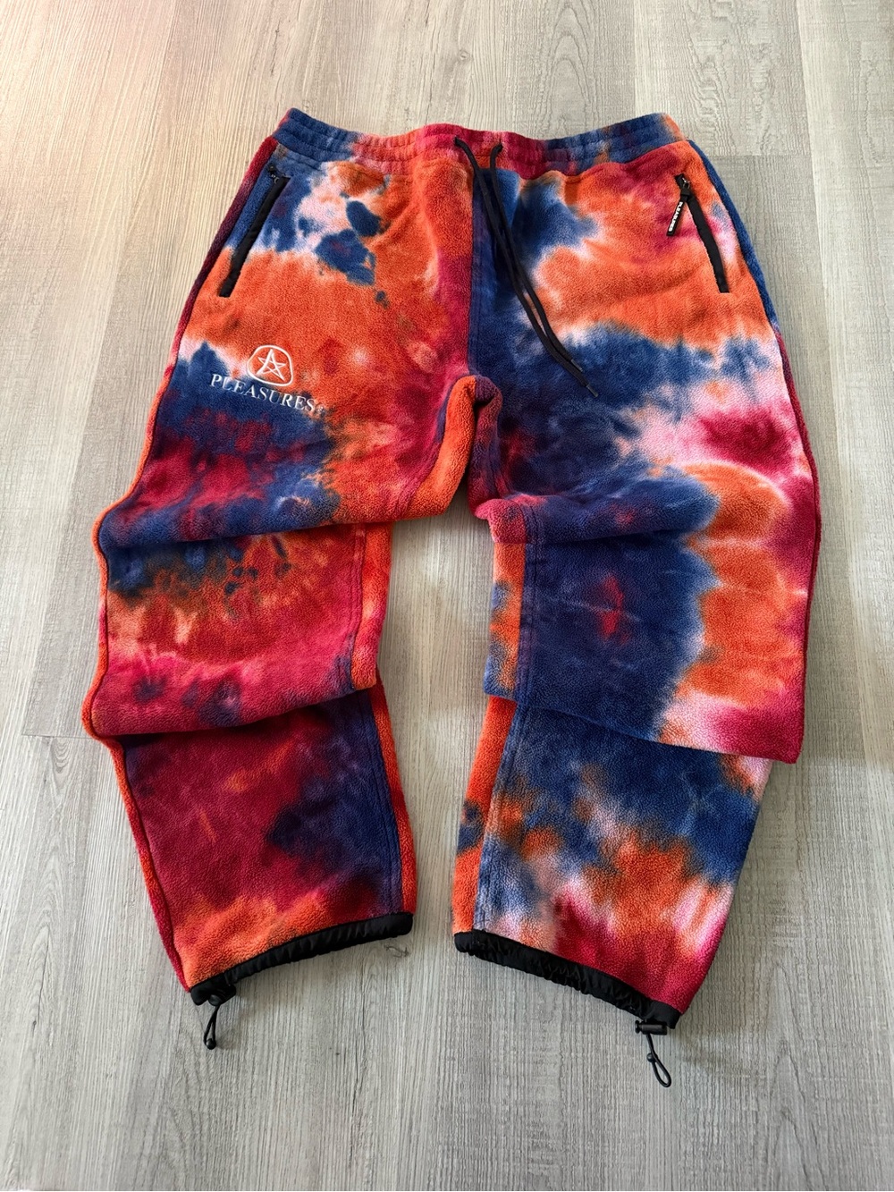 Brand New PLEASURES Tie-Dye Fleece Jogger Pants - Red & Blue